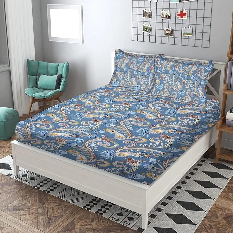 Floral Printed Cotton Bed Sheet with 2 Pillow Covers
