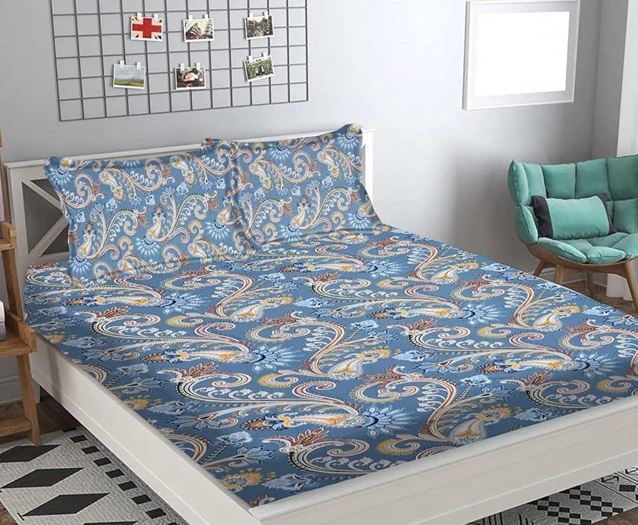 Floral Printed Cotton Bed Sheet with 2 Pillow Covers