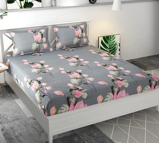Floral Printed Cotton Bed Sheet with 2 Pillow Covers