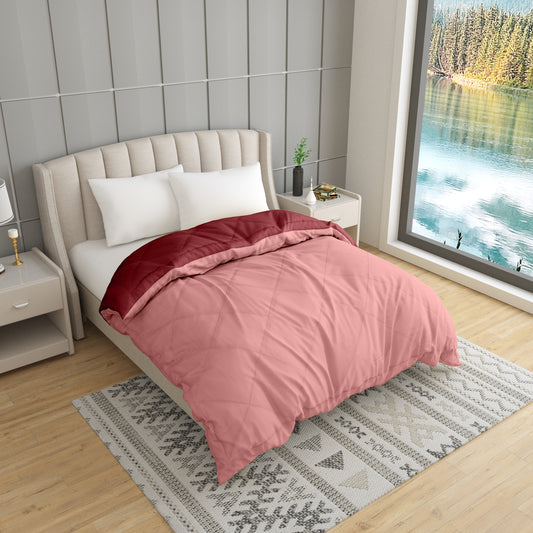Solid Single Quilt for Heavy Winter  (Microfiber, MAROON & PINK)