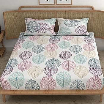 Floral Printed Cotton Bed Sheet with 2 Pillow Covers