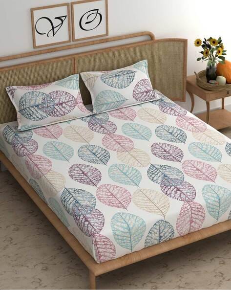 Floral Printed Cotton Bed Sheet with 2 Pillow Covers