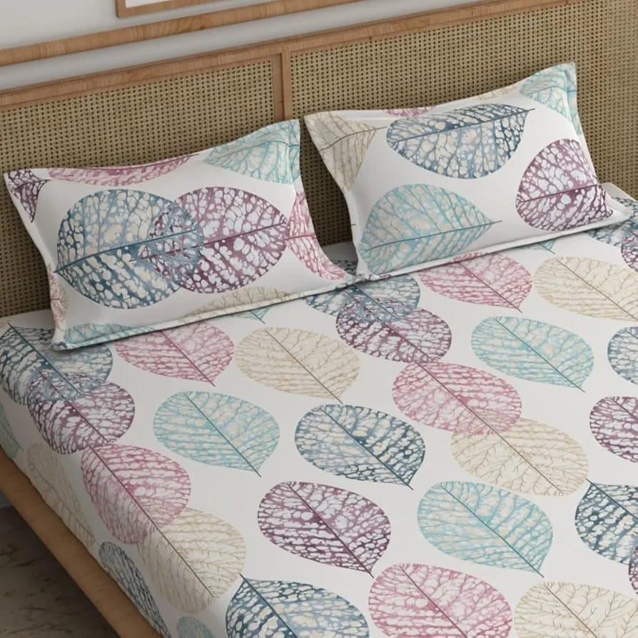 Floral Printed Cotton Bed Sheet with 2 Pillow Covers