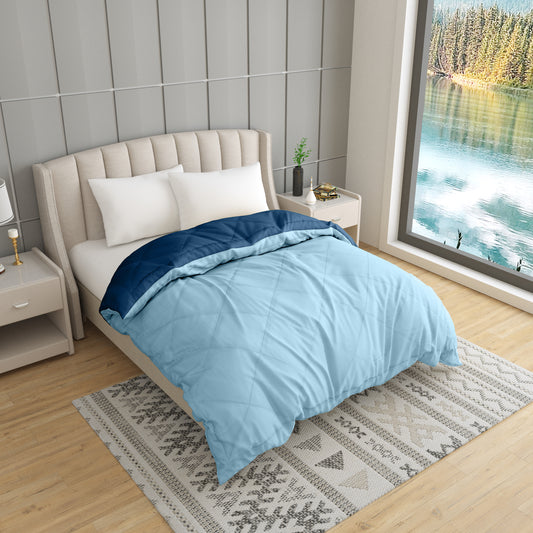 Solid Single Quilt for Heavy Winter  (Microfiber, NAVY BLUE & SKY BLUE)