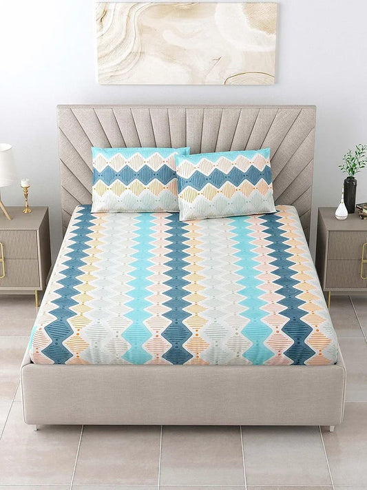 Floral Printed Cotton Bed Sheet with 2 Pillow Covers