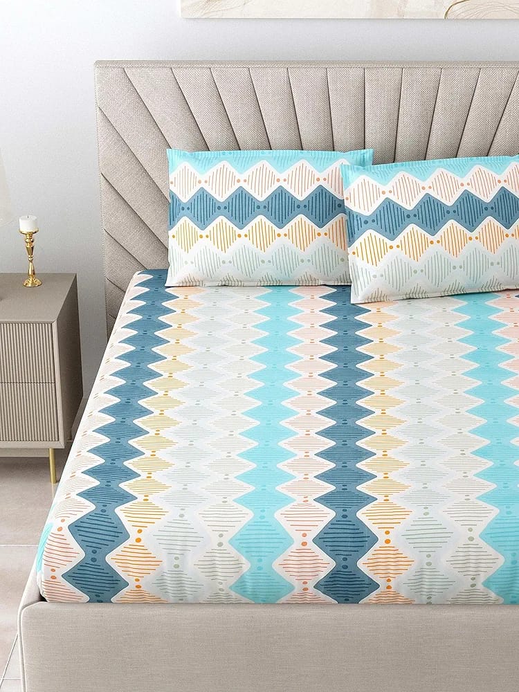 Floral Printed Cotton Bed Sheet with 2 Pillow Covers