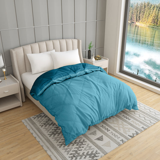 Solid Single Quilt for Heavy Winter  (Microfiber, PETROL BLUE & SKY BLUE)
