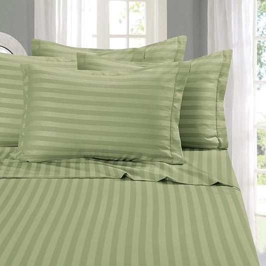 Solid Striped Cotton Bed Sheet with 2 Pillow Covers
