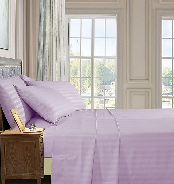 Solid Striped Cotton Bed Sheet with 2 Pillow Covers