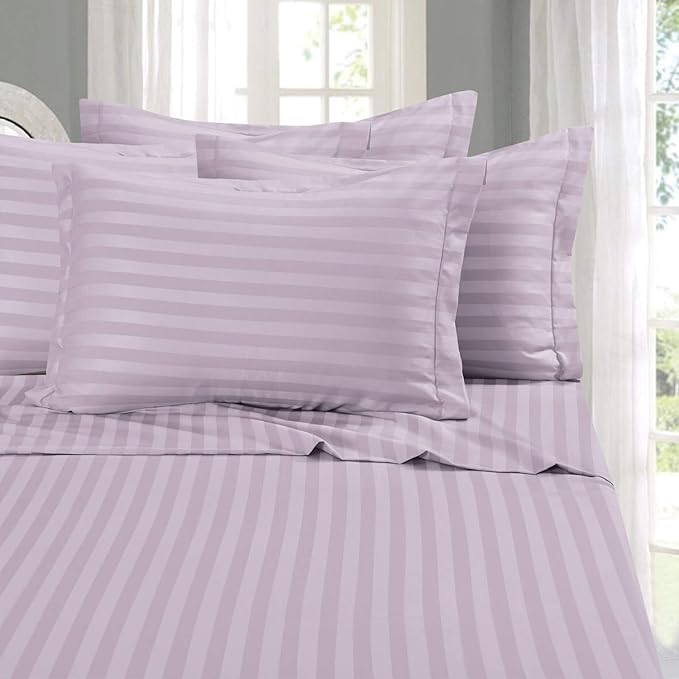 Solid Striped Cotton Bed Sheet with 2 Pillow Covers