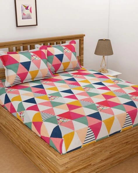 Floral Printed Cotton Bed Sheet with 2 Pillow Covers