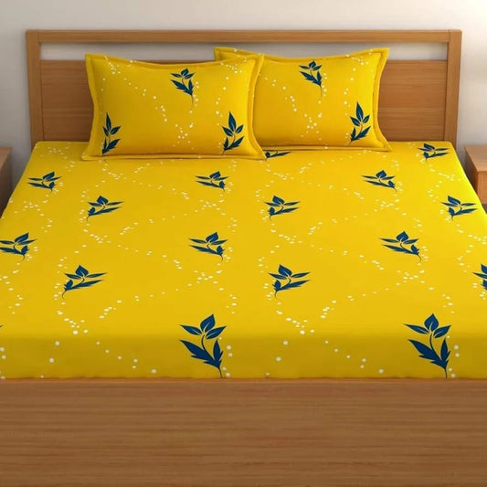 Floral Printed Cotton Bed Sheet with 2 Pillow Covers