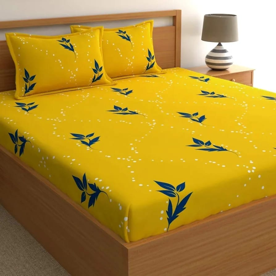 Floral Printed Cotton Bed Sheet with 2 Pillow Covers