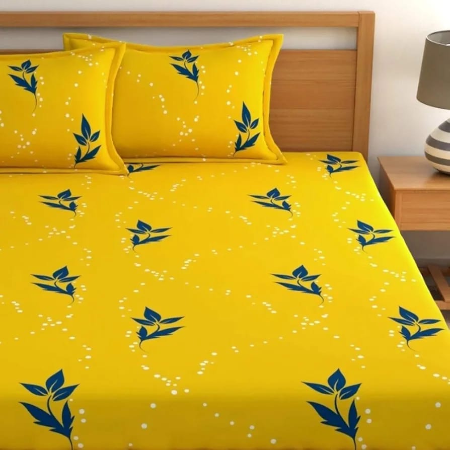 Floral Printed Cotton Bed Sheet with 2 Pillow Covers
