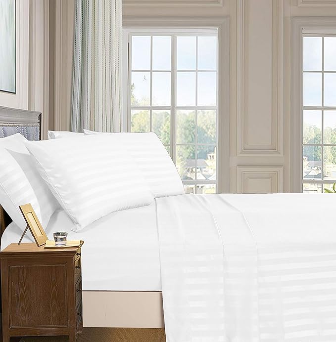 Solid Striped Cotton Bed Sheet with 2 Pillow Covers