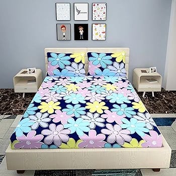 Floral Printed Cotton Bed Sheet with 2 Pillow Covers