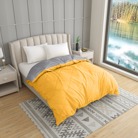 Solid Single Quilt for Heavy Winter  (Microfiber, YELLOW & GREY)