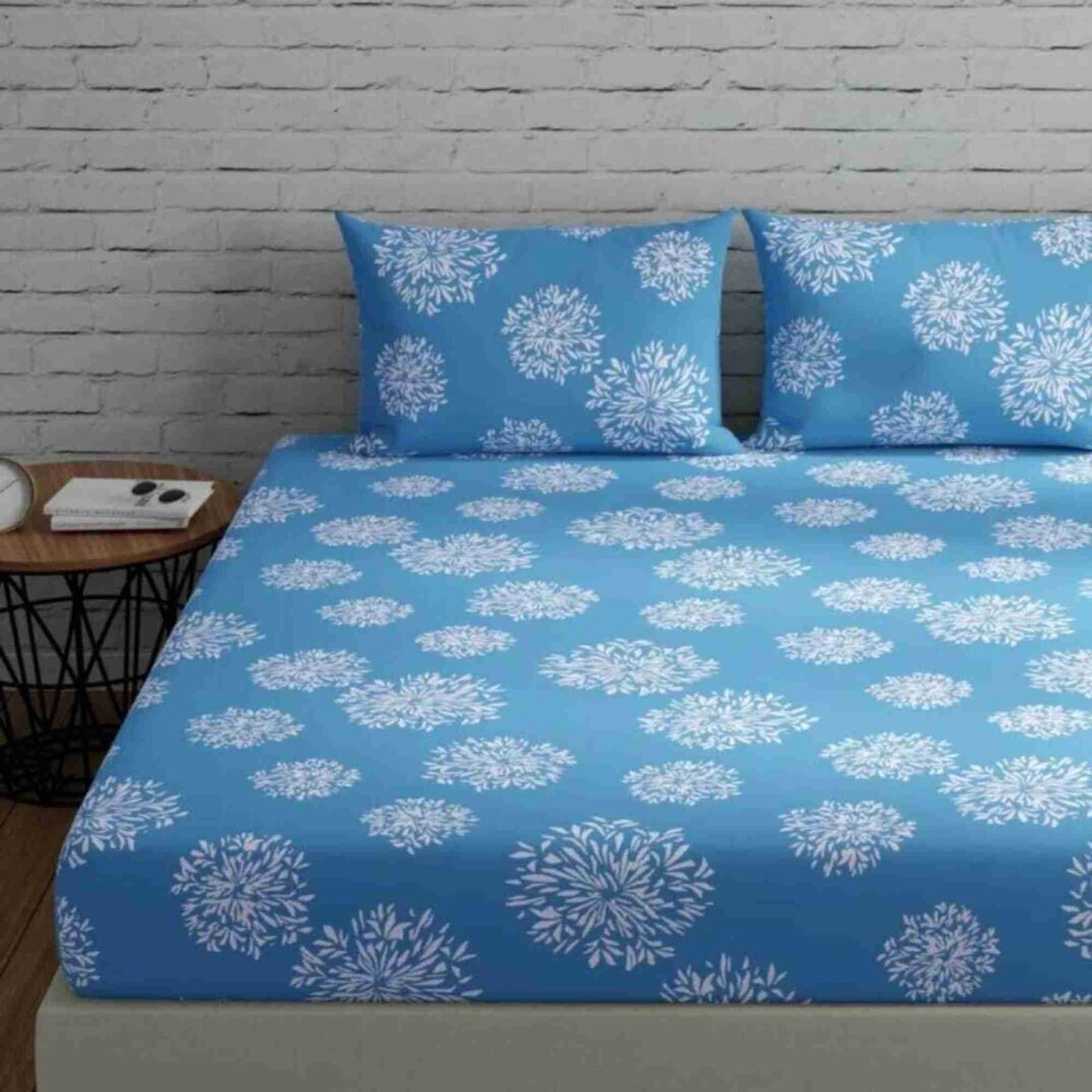 Floral Printed Cotton Bed Sheet with 2 Pillow Covers