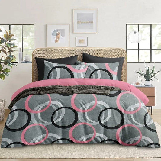 Solid Striped Cotton Bed Sheet with 2 Pillow Covers