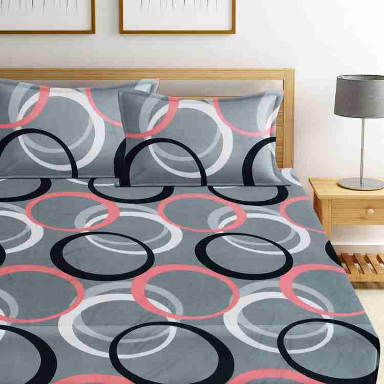 Solid Striped Cotton Bed Sheet with 2 Pillow Covers
