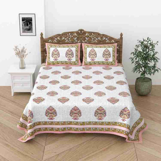 Cotton Printed  Bed Sheet with 2 Pillow Covers