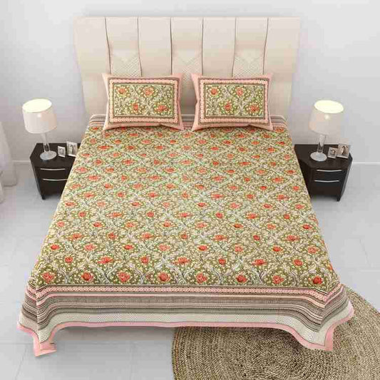 Cotton Printed  Bed Sheet with 2 Pillow Covers