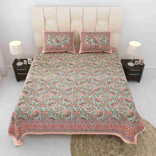 Cotton Printed  Bed Sheet with 2 Pillow Covers