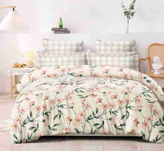 Solid Striped Cotton Bed Sheet with 2 Pillow Covers