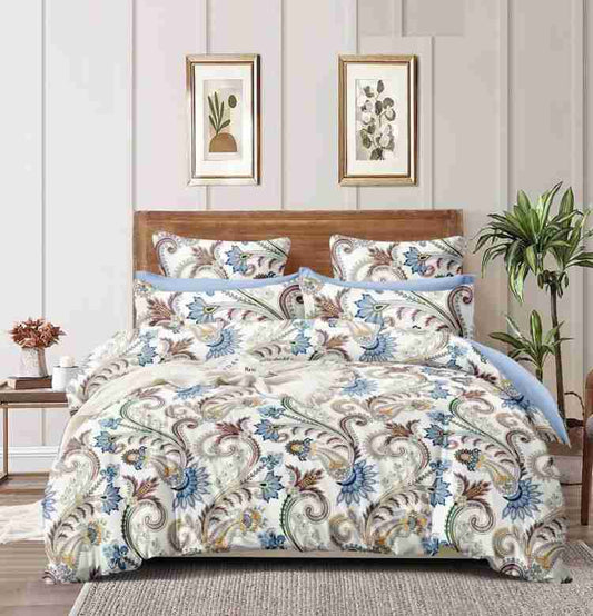 Solid Striped Cotton Bed Sheet with 2 Pillow Covers