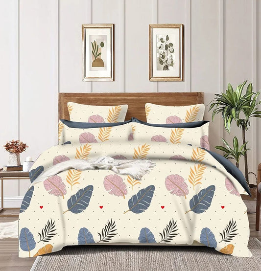 Solid Striped Cotton Bed Sheet with 2 Pillow Covers