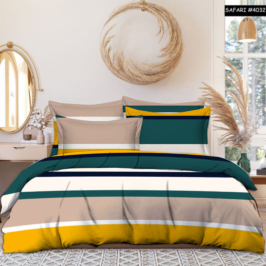 Solid Striped Cotton Bed Sheet with 2 Pillow Covers